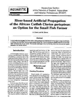 River-based artificial propagation of the African catfish Clarias gariepinus: an option for the small fish farmer