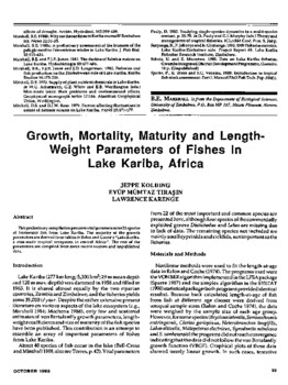 Growth, mortality, maturity and length-weight parameters of fishes in Lake Kariba, Africa