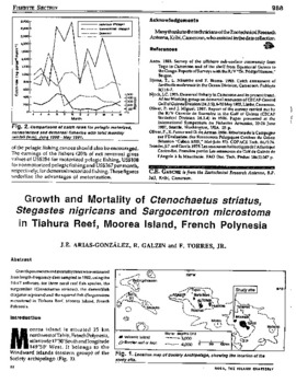 Growth and mortality of Ctenochaetus striatus, Stegastes nigricans and Sargocentron microstoma in Tiahura Reef, Moorea Island, French Polynesia