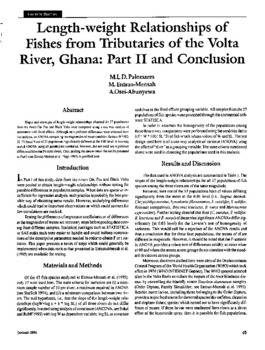 Length-weight relationships of fishes from tributaries of the Volta River, Ghana: Part II and Conclusion