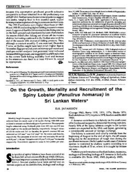 On the growth, mortality and recruitment of the spiny lobster (Panulirus homarus) in Sri Lankan waters
