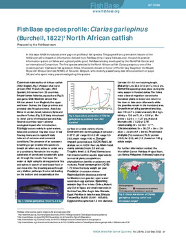 FishBase species profile: Clarias gariepinus (Burchell, 1822) North African catfish