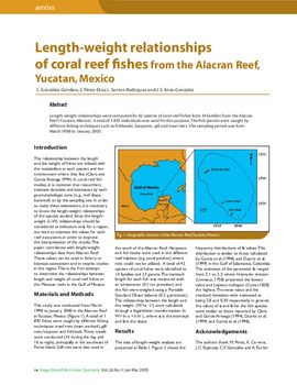 Length-weight relationships of coral reef fishes from the Alacran Reef, Yucatan, Mexico