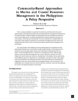 Community-based approaches to marine and coastal resources management in the Philippines: a policy perspective