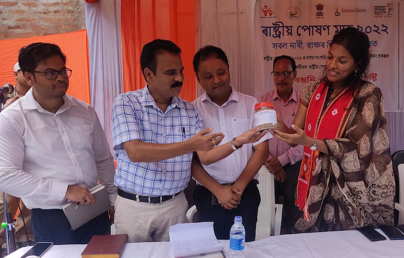 The inclusion of small fish powder in the Integrated Child Development Scheme (ICDS) Supplementary Nutrition Program, or better known locally as Matsya Paripusti, was launched at Kukurmara Anganwadi Center #4 in the district of Kamrup. Photo by Baishnaba Charan Ratha