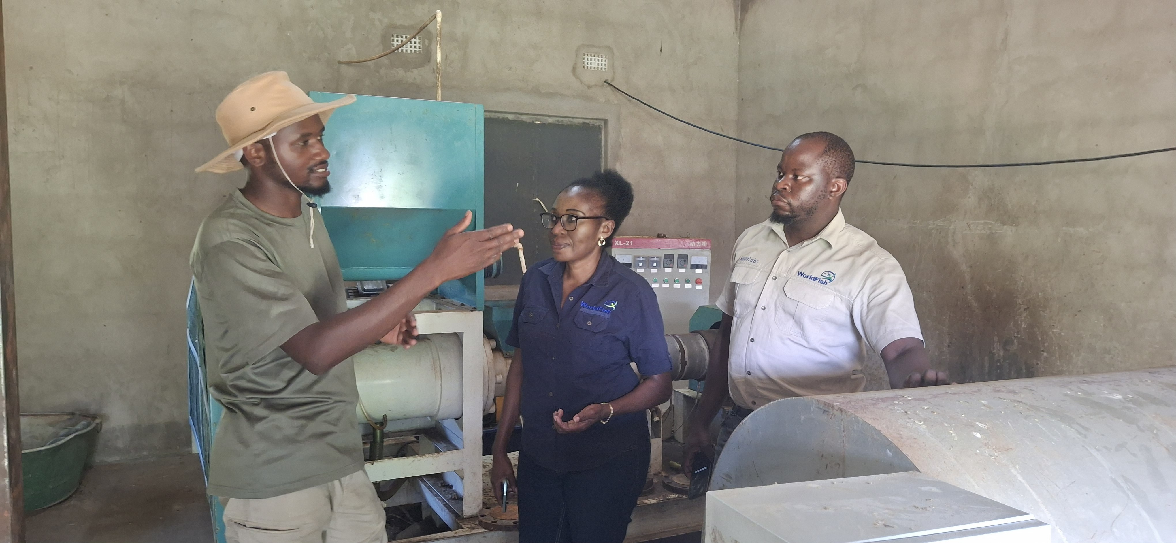 WorldFish staff interacting with SME miller, Acacia Farms in Chisamba district, Zambia to understand the firm’s activities including challenges