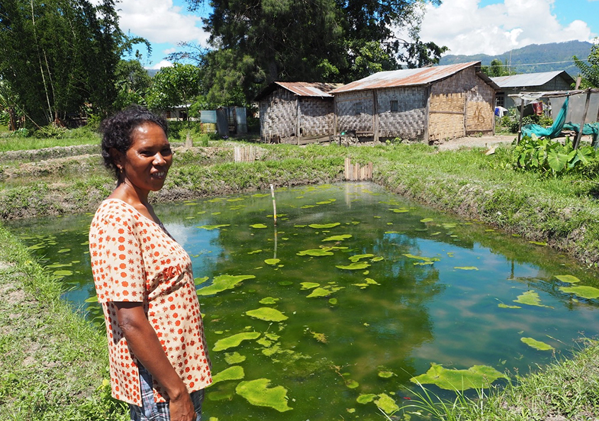 Leonor at her homestead pond, Timor-Leste.