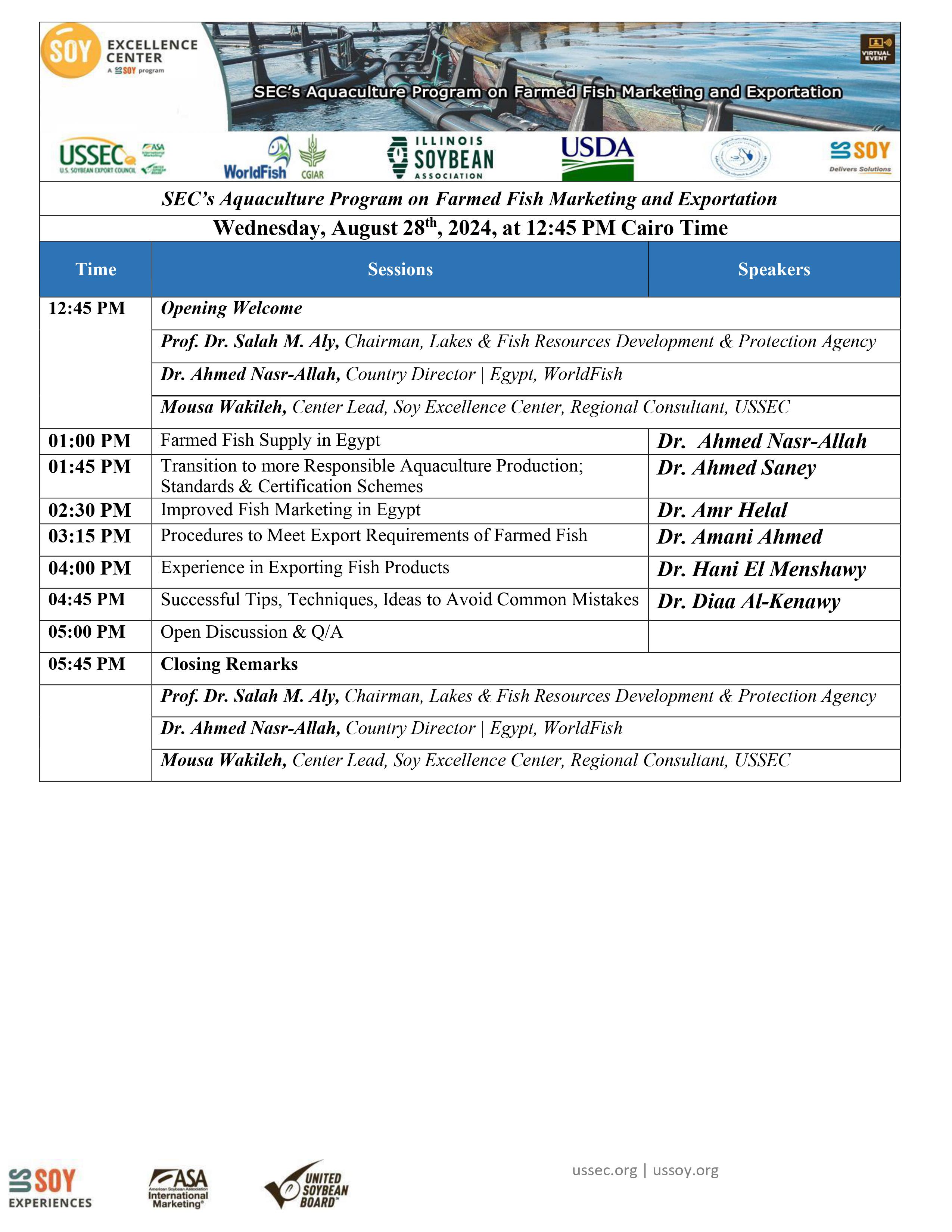 SEC Training Program: SEC’s Aquaculture Program on Farmed Fish Marketing and Exportation