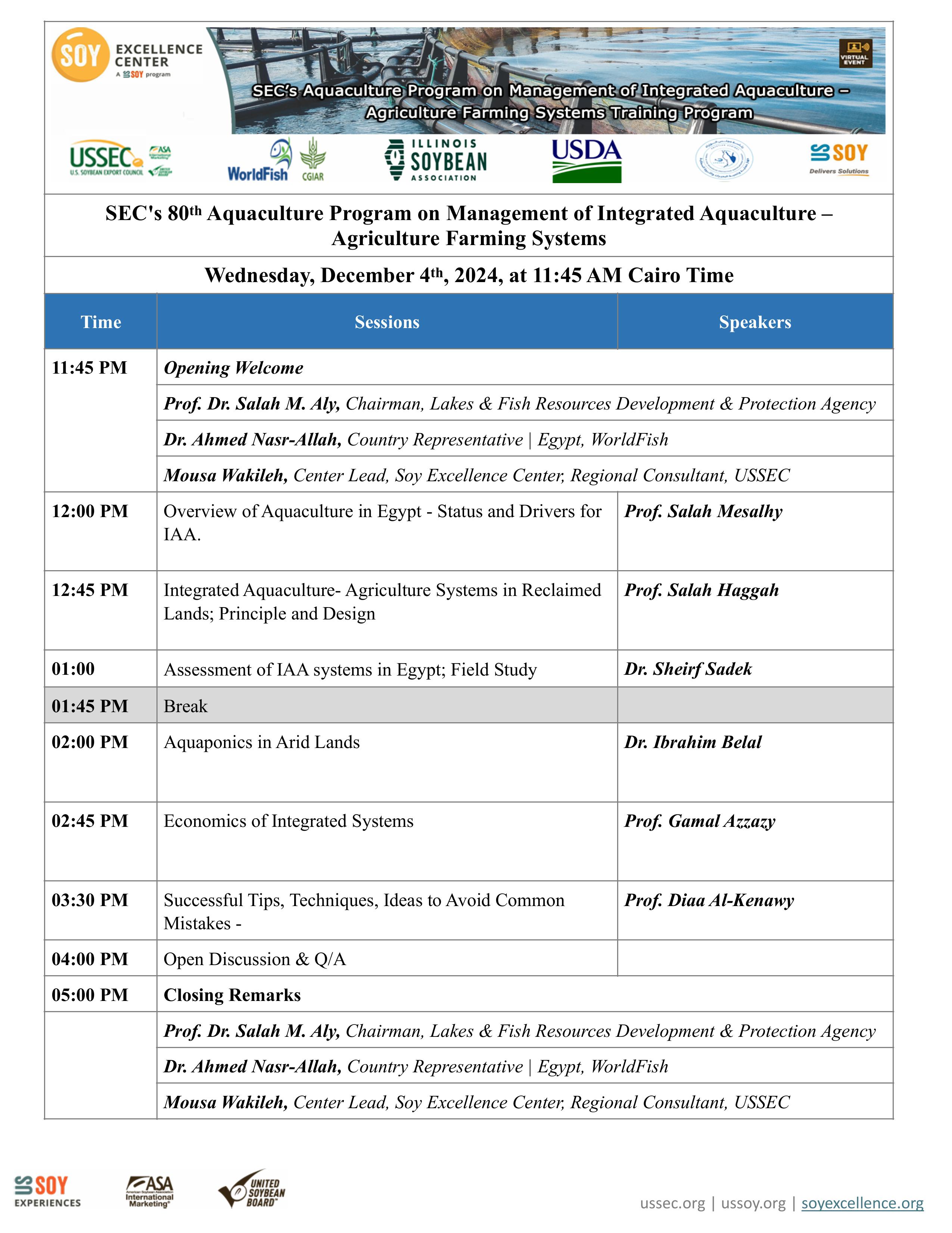 SEC Training Program: SEC’s 80th Aquaculture Program on Management of Integrated Aquaculture - Agriculture Farming Systems