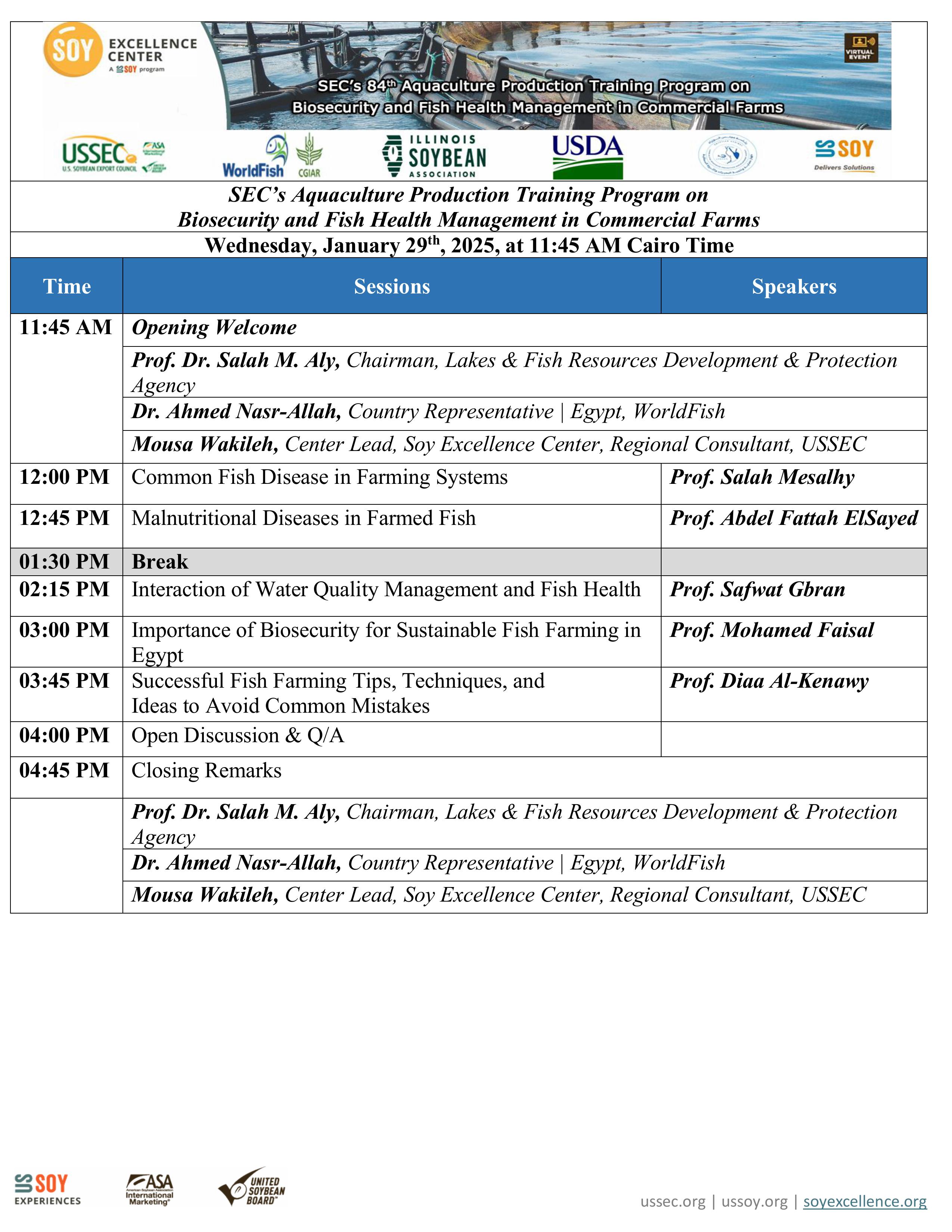 SEC Training Program: SEC’s Aquaculture Program on Biosecurity and Fish Health Management in Commercial Farms