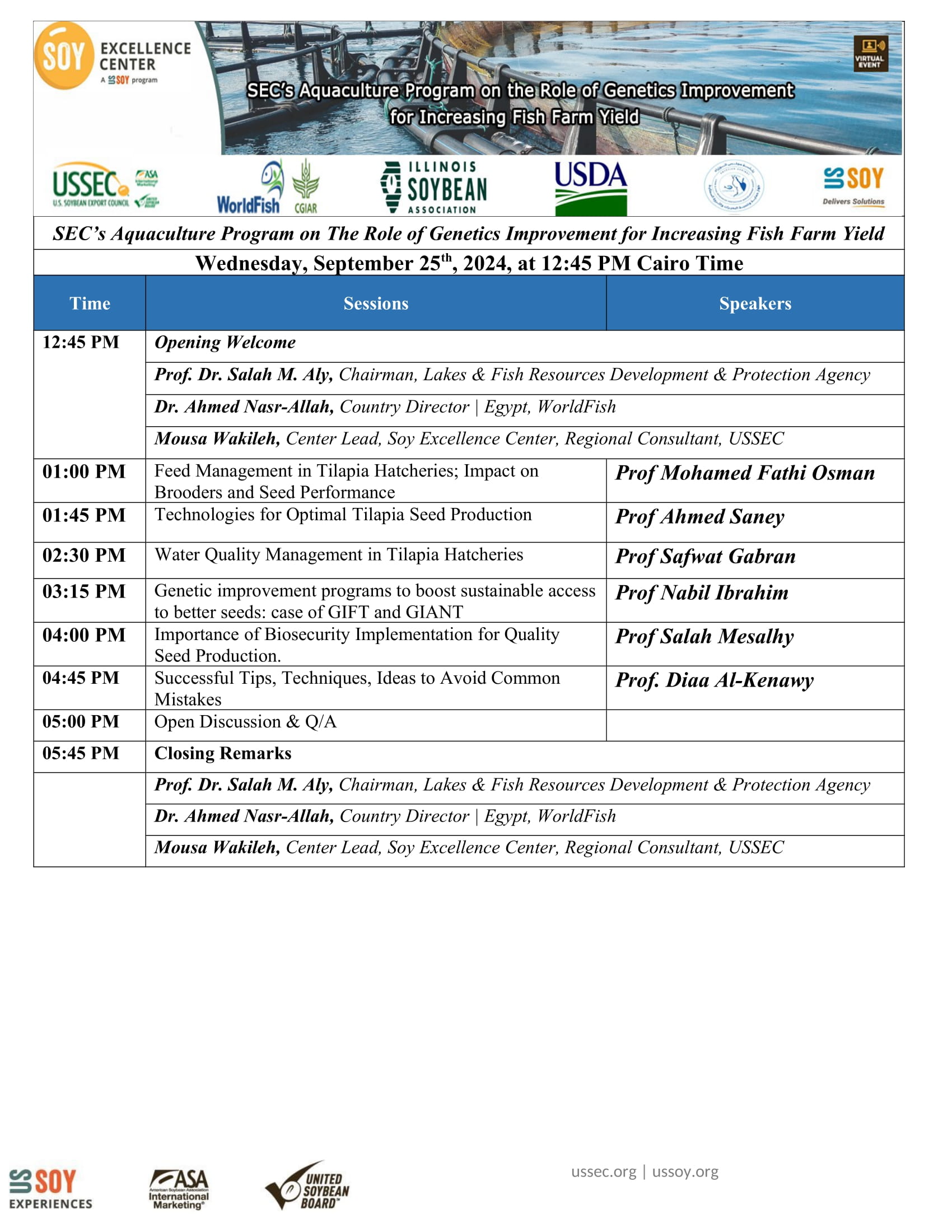 SEC Training Program: SEC’s 76th Aquaculture Program on The Role of Genetics Improvement for Increasing Fish Farm Yield