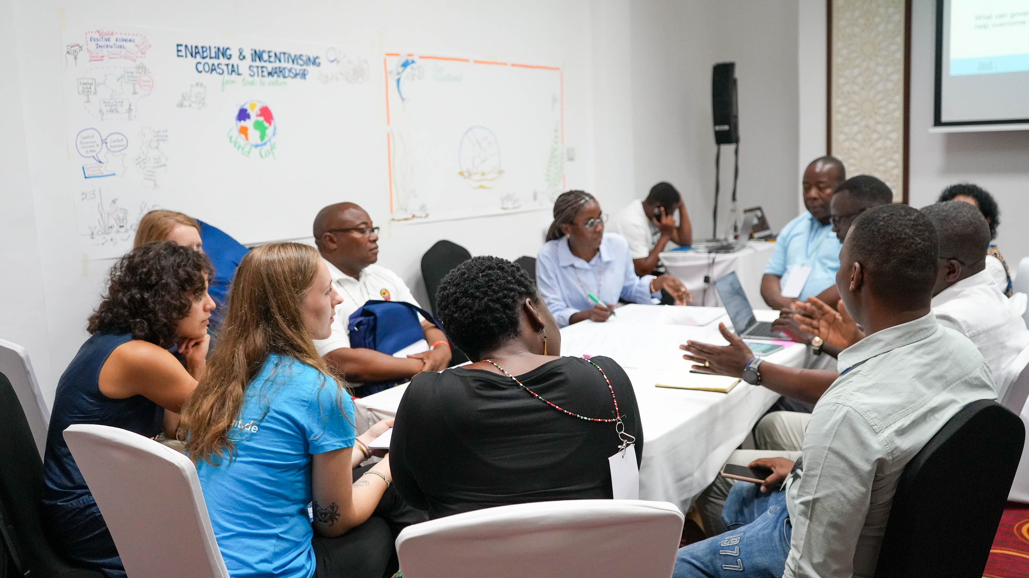 A World Café table discussion on opportunities for and barriers to strengthening coastal stewardship.