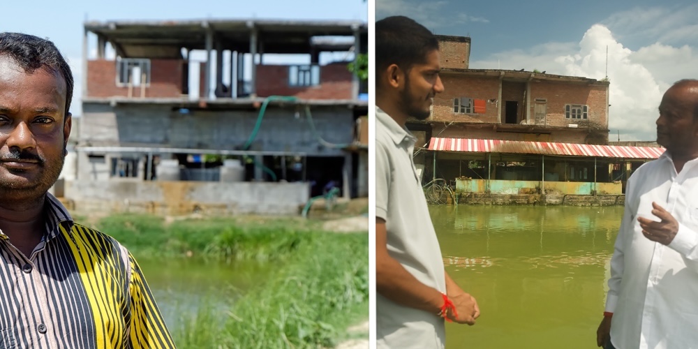 Ambarish Patel Patanawar’s hatchery in 2014 (under construction) and in 2025, now a model for innovation and training. Photos: Ahmed Nur Orko/CGIAR-AAS/WorldFish Bangladesh; Sagar Saru, Tribhuvan University