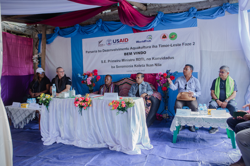 Timor-Leste Prime Minister Taur Matan Ruak and other special guests at the Fish Harvesting Ceremony and Farmer Field Day on 12 August 2022 at Leohitu, Bobonaro. Photo by Shandy Santos.