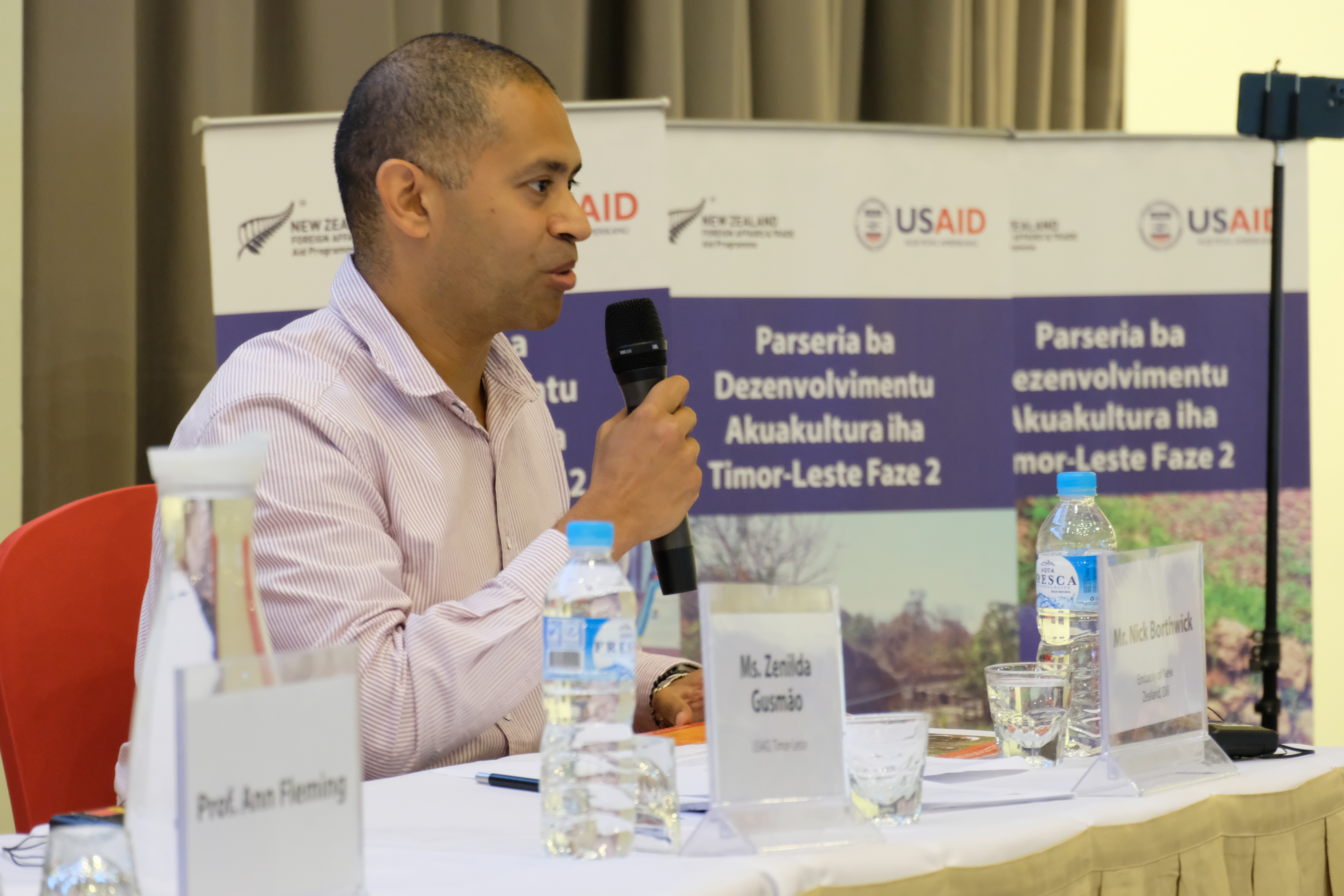 Nick Borthwick, Deputy Head of Mission, Embassy of New Zealand, speaking on the funding opportunities for aquaculture development in Timor-Leste.
