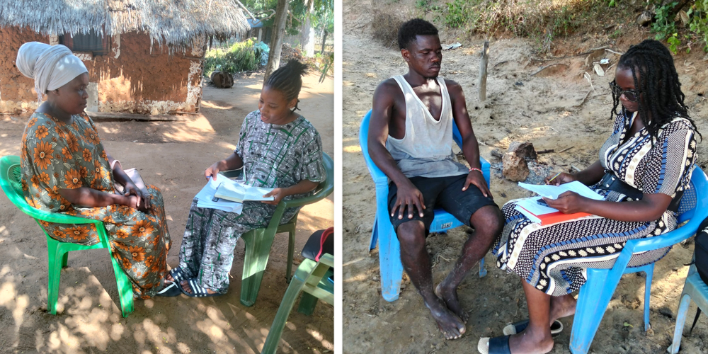 Researchers interviewing community members in Kilifi and Kwale to understand women’s and youth’s roles in coastal aquaculture.