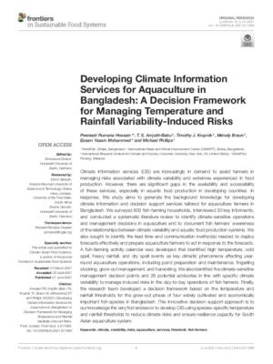Developing Climate Information Services for Aquaculture in Bangladesh: A Decision Framework for Managing Temperature and Rainfall Variability-Induced Risks