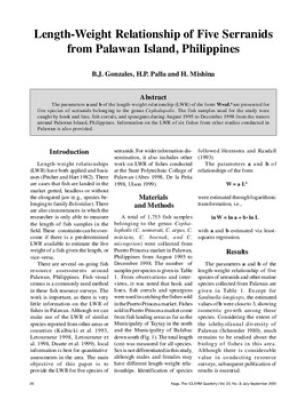 Length-weight relationship of five serranids from Palawan Island, Philippines