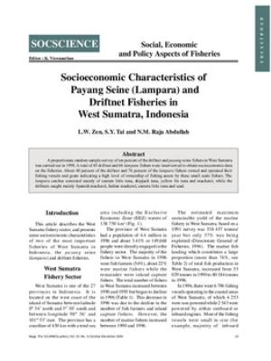 Socioeconomic characteristics of payang seine (lampara) and driftnet fisheries in West Sumatra, Indonesia