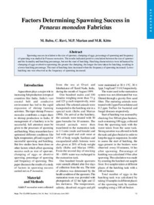 Factors determining spawning success in Penaeus monodon Fabricius