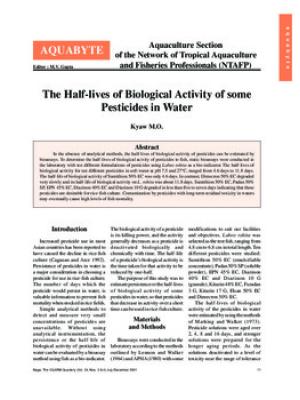The half-lives of biological activity of some pesticides in water