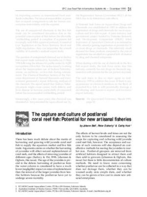 The capture and culture of postlarval coral reef fish: potential for new artisanal fisheries