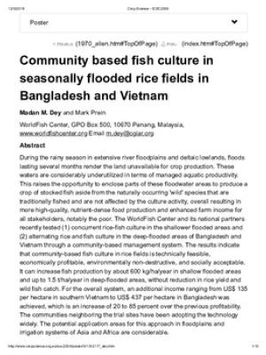 Community based fish culture in seasonally flooded rice fields in Bangladesh and Vietnam