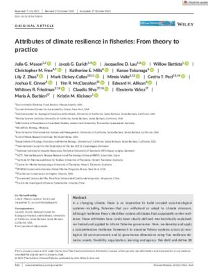 Attributes of climate resilience in fisheries: From theory to practice