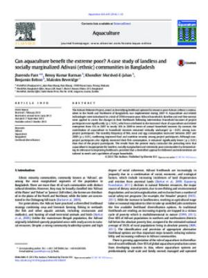 Can aquaculture benefit the extreme poor? A case study of landless and socially marginalized Adivasi (ethnic) communities in Bangladesh