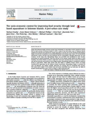 The socio-economic context for improving food security through land based aquaculture in Solomon Islands: A peri-urban case study