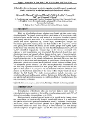 Effect of freshwater toxic and non toxic cyanobacteria, (Microcystis aeruginosa) strains on some biochemical parameters of Oreochromis niloticus