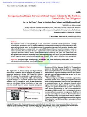 Recognising land rights for conservation? tenure reforms in the Northern Sierra Madre, The Philippines