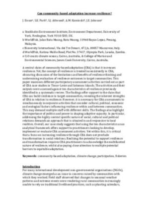 Can community-based adaptation increase resilience
