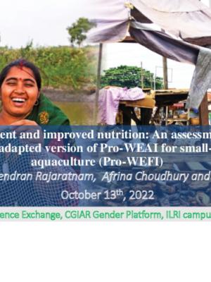 Women’s empowerment and improved nutrition: An assessment of a project in Bangladesh using an adapted version of Pro-WEFI for small-scale fisheries and aquaculture (Pro-WEFI)