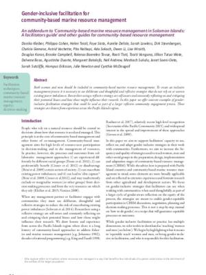 Gender-inclusive facilitation for community-based marine resource management. An addendum to ‘Community-based marine resource management in Solomon Islands: A facilitators guide’ and other guides for community-based resource management