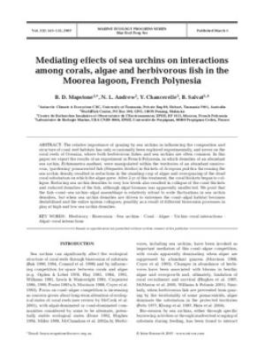 Mediating effects of sea urchins on interactions among coral, algae and herbivorous fish in the lagoon at Moorea, French Polynesia.