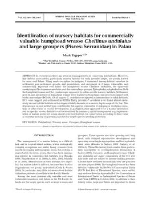 Identification of nursery habitats for commercially valuable humphead wrasse (Cheilinus undulatus) and large groupers (Pisces: Serranidae) in Palau.