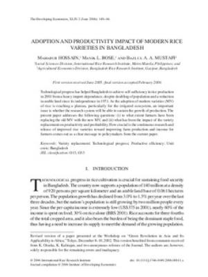 Adoption and Productivity Impact of Modern Rice Varieties in Bangladesh