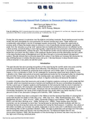 Community-Based Fish Culture in Seasonal Floodplains