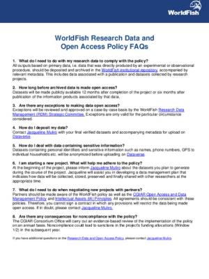 WorldFish Research Data and Open Access Policy FAQs