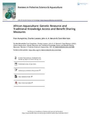 African Aquaculture: Genetic Resource and Traditional Knowledge Access and Benefit Sharing Measures