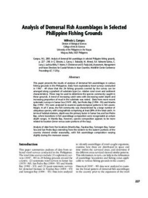 Analysis of demersal fish assemblages in selected Philippine fishing grounds