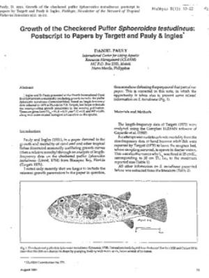 Growth of the checkered puffer Sphoeroides testudineus: postscript to papers by Target and Pauly Ingles