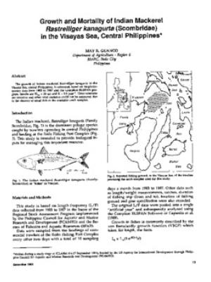 Growth and mortality of Indian mackerel Rastrelliger kanagurta (Scombridae) in the Visayan Sea, Central Philippines
