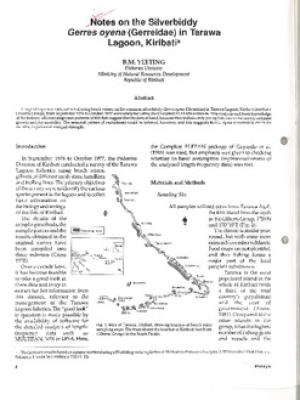 Notes on the silverbiddy Gerres oyena (Gerreidae) in Tarawa Lagoon, Kiribati