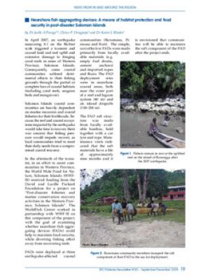 Nearshore fish aggregating devices: a means of habitat protection and food security in post disaster Solomon Islands
