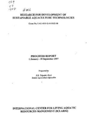 Research for development of sustainable aquaculture technologies: progress report 1 January - 30 September 1997