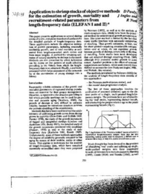 Application to shrimp stocks of objective meathods for the estimation of growth, mortality and recruitment-related parameters from length-frequency data (ELEFAN I and II)