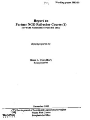 Report on partner NGO refresher course (1): (for field assistants recruited in 2002)
