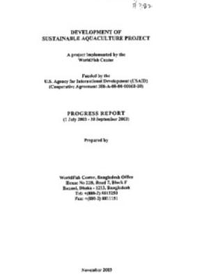 Development of sustainable aquaculture project: progress report (1 April 2003 - 30 June 2003)